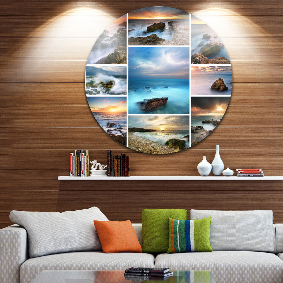 Sea And Shore Collage, Seascape Photo Round Wall Art, 23"