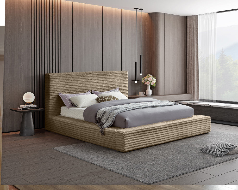 Dexter Upholstered Bed, Taupe, Full, Corduroy Fabric