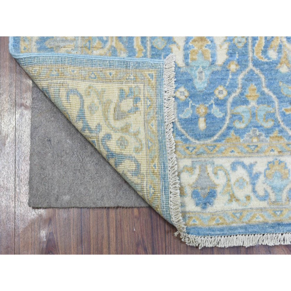 Light Blue, Fine Peshawar Velvety Wool Hand Knotted Runner Rug, 2'7"x7'7"