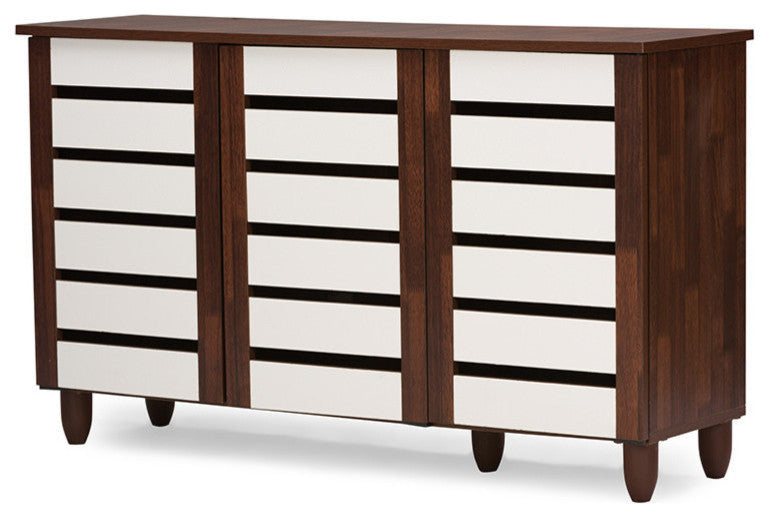Gisela Oak and White 2-Tone Shoe Cabinet With 3 Doors