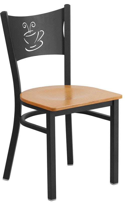 HERCULES Series Black Coffee Back Metal Restaurant Chair, Natural Wood Seat