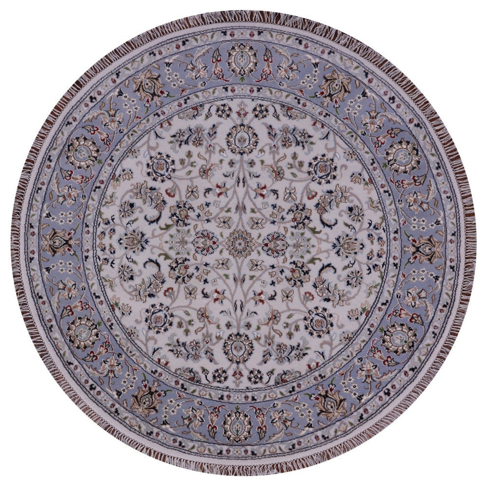 5' Round Wool & Silk Persian Nain Hand Knotted Rug - Q14727