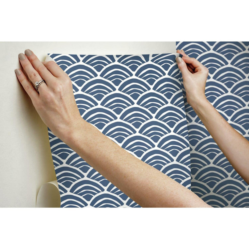 Blue & White Coastal Scallop Peel & Stick Wallpaper