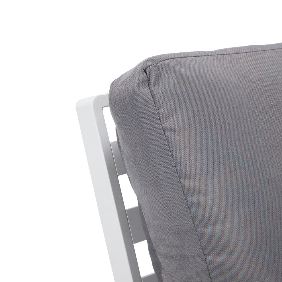 LeisureMod Walbrooke 3-Piece Patio Set With White Aluminum Frame and Cushions, Grey