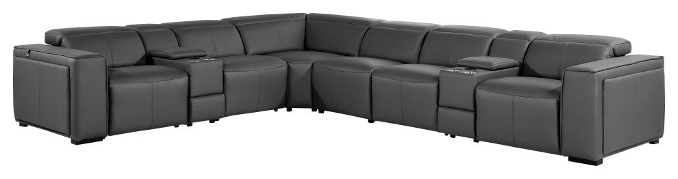 Niccolo Italian Leather 8-Piece L-Shaped Power Reclining Sectional, Dark Gray