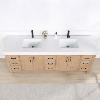 Leon Bath Vanity With Composite Stone Top, Fir Wood Brown, 84", No Mirror