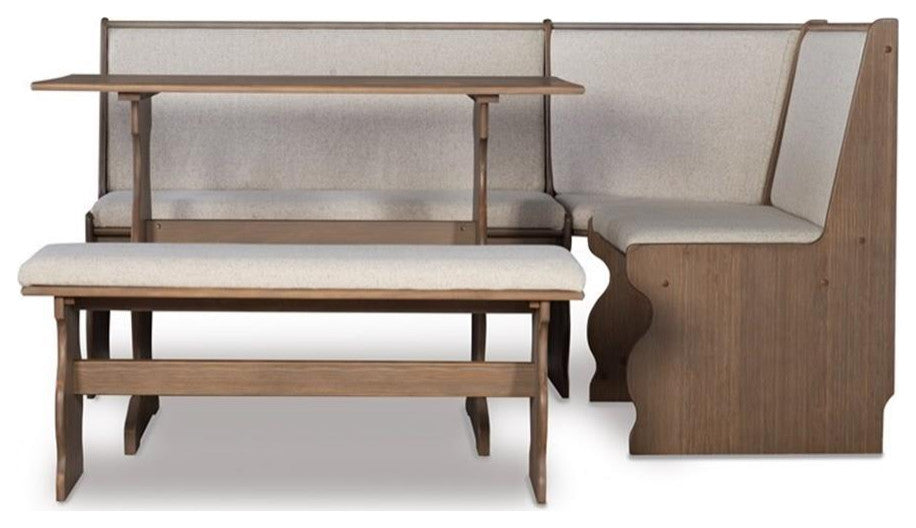 Riverbay Furniture Transitional Wood Corner Nook Dining Set in Brown