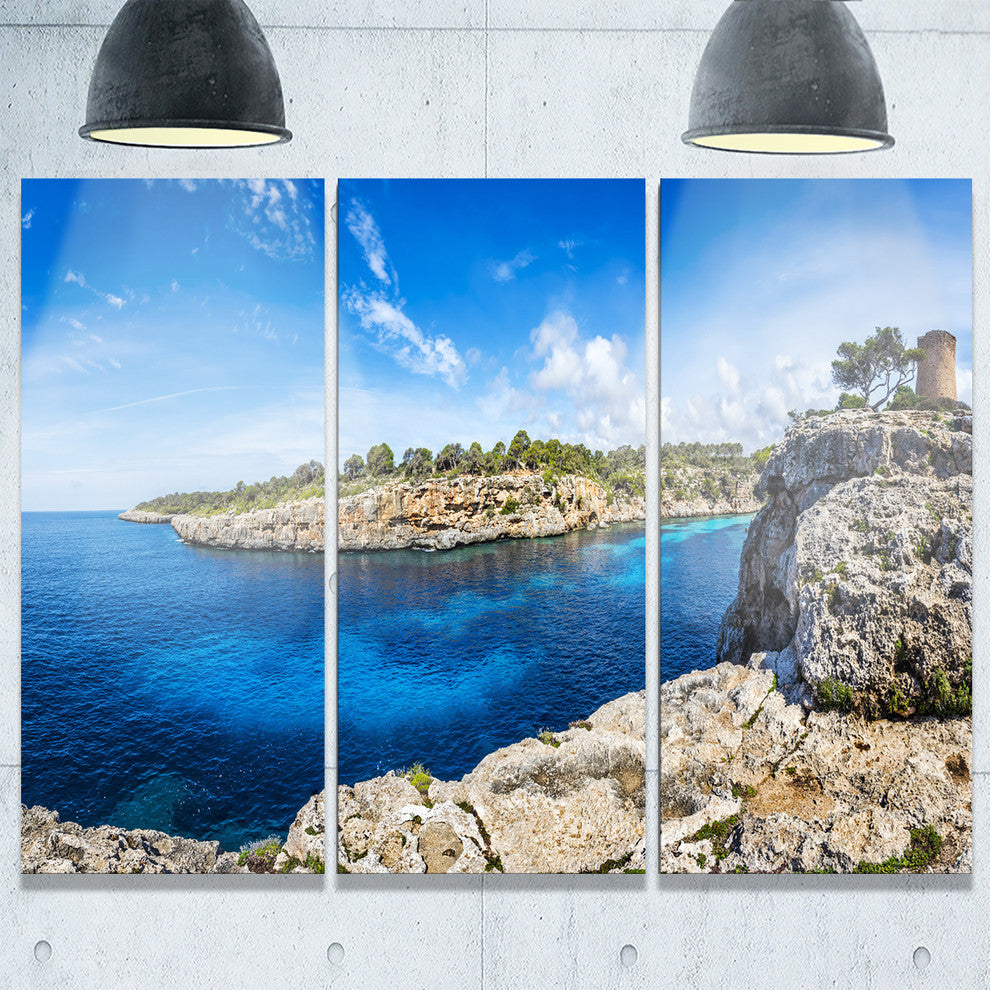 "Cove of Cala Pi Mallorca Panorama" Metal Wall Art, 3 Panels, 36"x28"