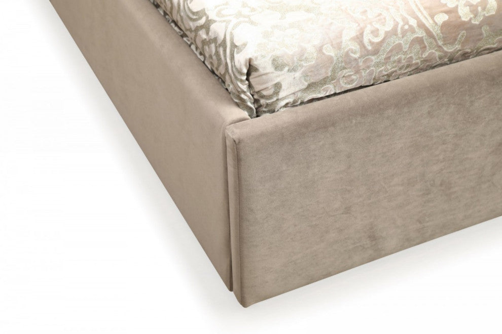 Modrest Moontide Glam Beige Velvet and Brushed Brass Bed, Eastern King