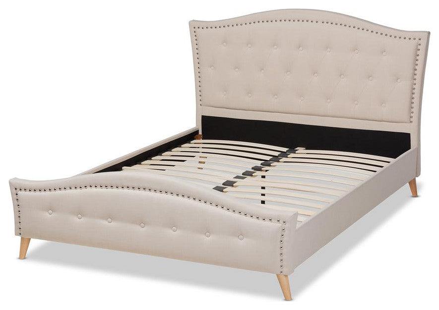 Felisa Beige Fabric Upholstered and Button Tufted King Size Platform Bed