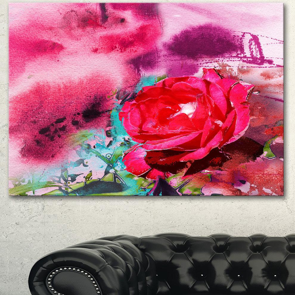 Red Rose on Abstract Paper, Floral Art Canvas Print, 40"x30"