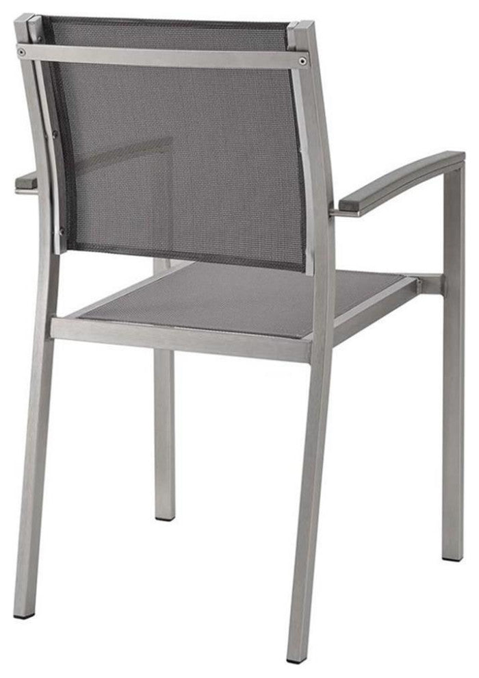 Modway Shore Fabric Aluminum Patio Dining Arm Chair in Silver/Gray (Set of 2)