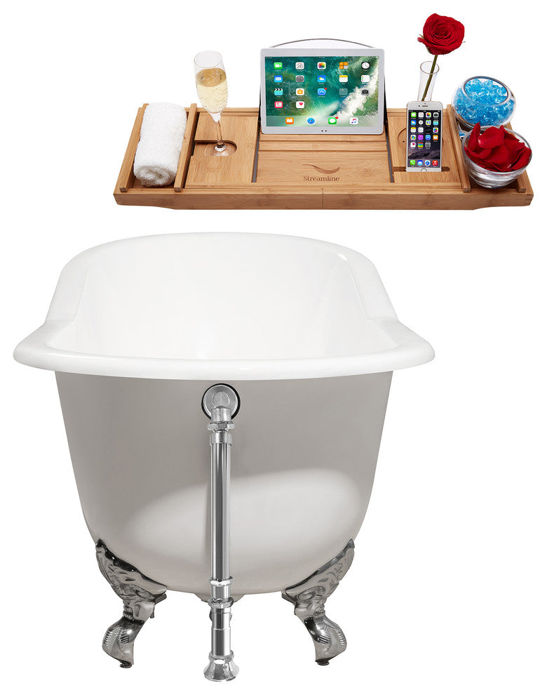 61" Cast Iron R5161GLD-GLD Soaking Clawfoot Tub and Tray With External Drain