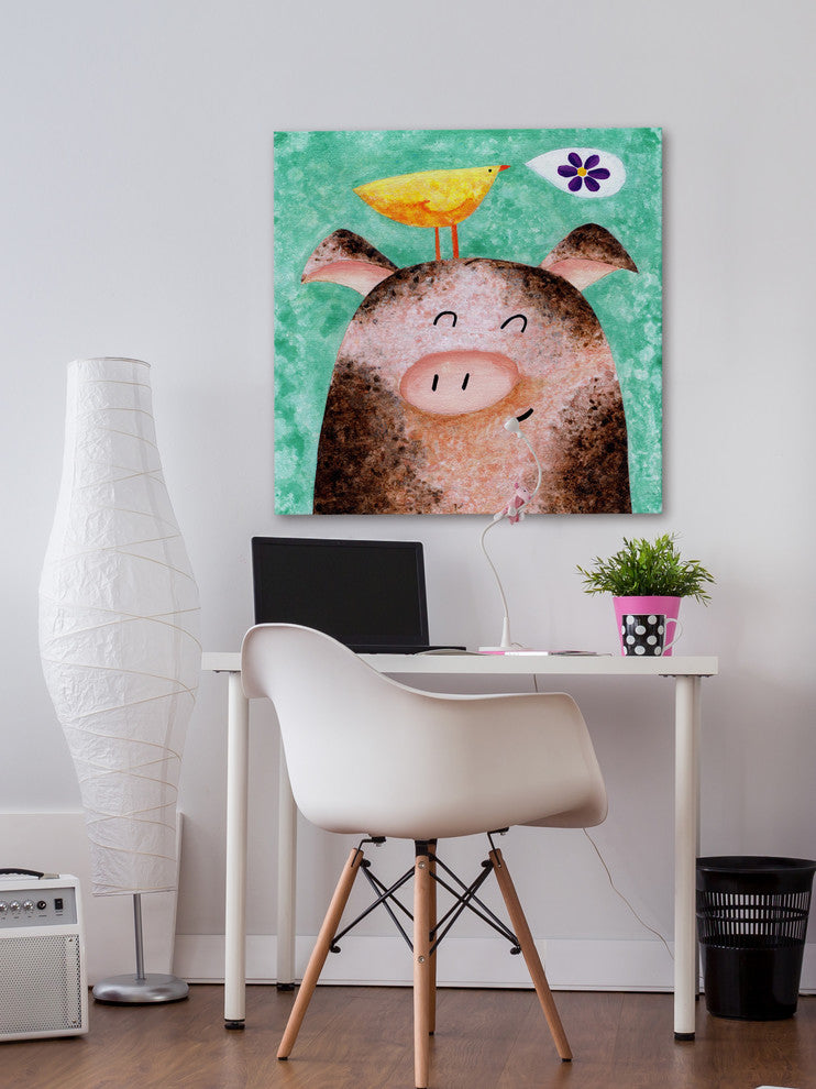 Marmont Hill, "Pigs Posy Peep" by Janet Nelson Painting on Wrapped Canvas, 24x24