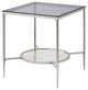 Benzara BM262119 End Table With Textured Round Shelf, Silver