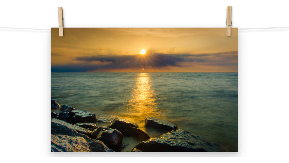 Sunset On Ocean, Sea, Beach Landscape Photo Unframed Wall Art Print, 12" X 18"