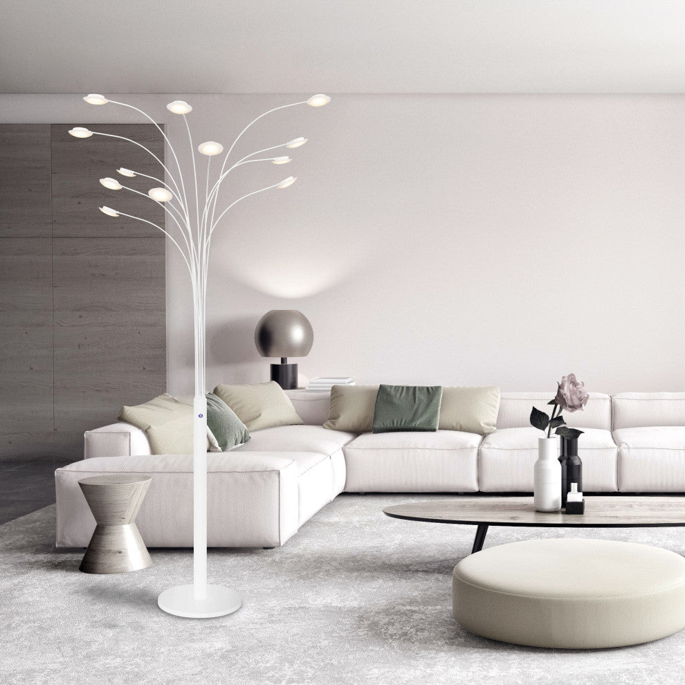 Artiva USA 84" Quan Money Tree Arch Floor Lamp, Touch Dimmer, White