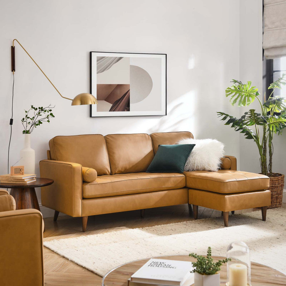 Valour 78" Leather Apartment Sectional Sofa, Tan
