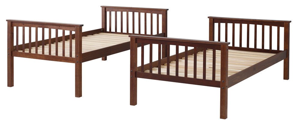 Solid Pine Wood Twin Over Twin Bunk Bed, Walnut