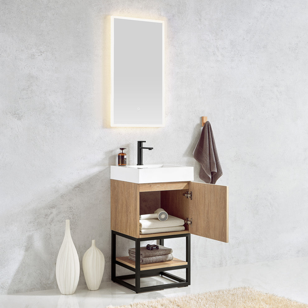 Alistair Vanity, North American Oak, Matte Black Hardware, 18", With Mirror