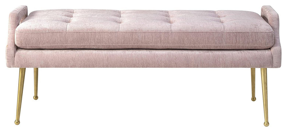 Modern Velvet Bench, Wood, Pink