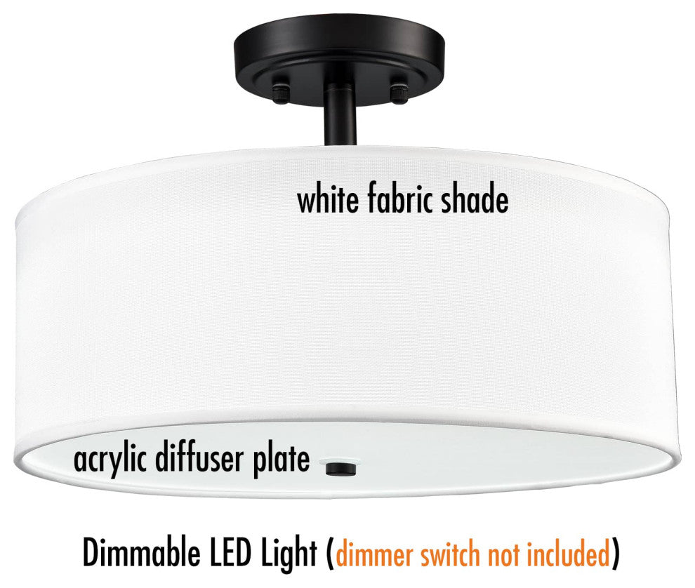 Black LED Drum Semi Flush Mount Ceiling Light