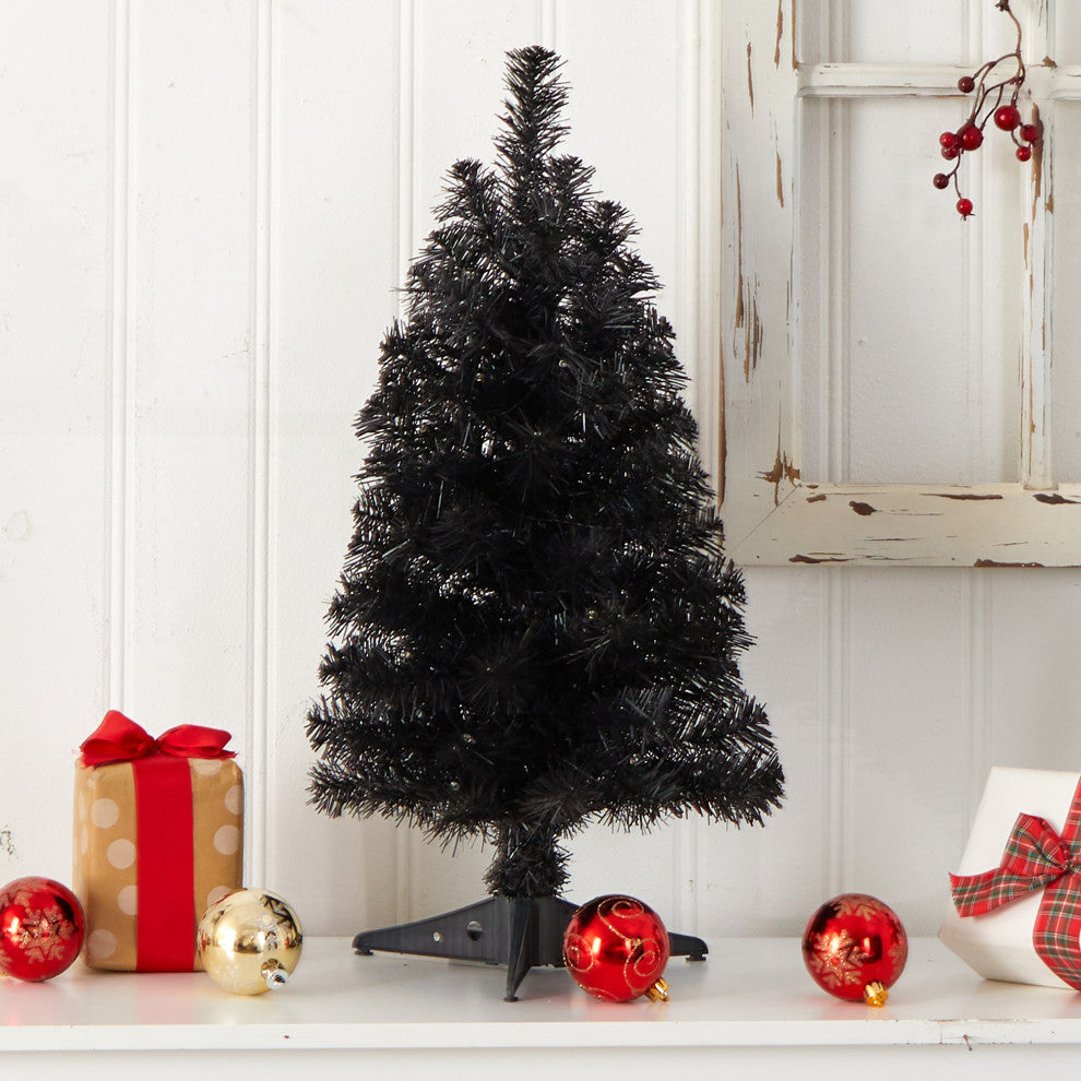 2'' Black Artificial Christmas Tree With 35 LED Lights and 72 Bendable Branches