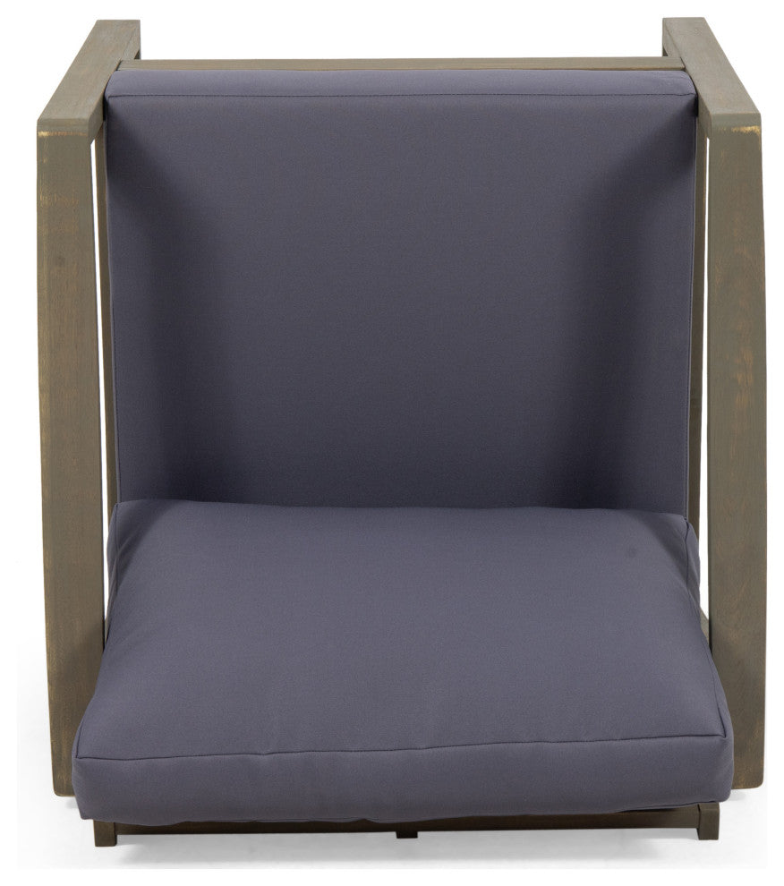 Johnlucas Outdoor Acacia Wood Club Chair With Cushion, Gray/Dark Gray