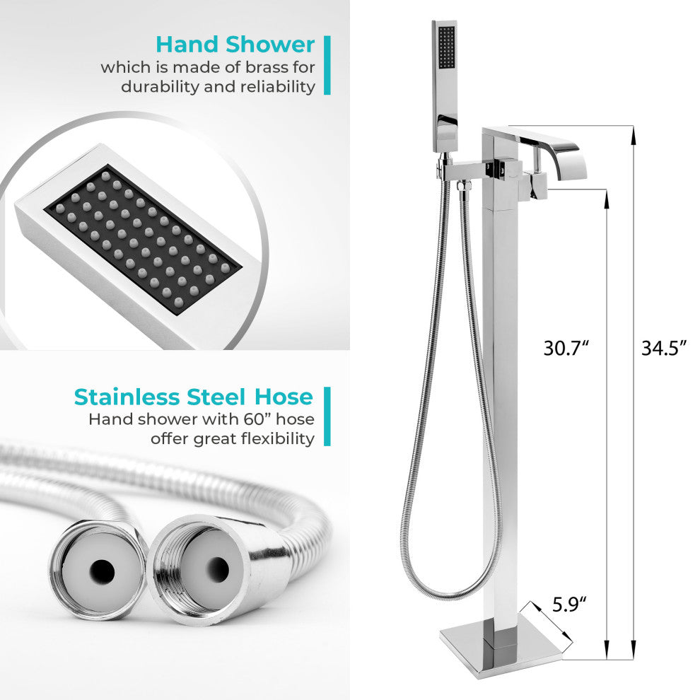 AKDY Floor Mount Bathtub Filler Faucet With Shower Head, Chrome Finish