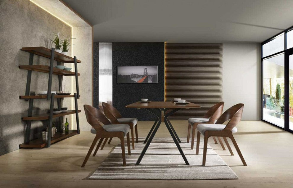 Modrest Runyon Modern Walnut and Gray Fabric Dining Chair, Set of 2