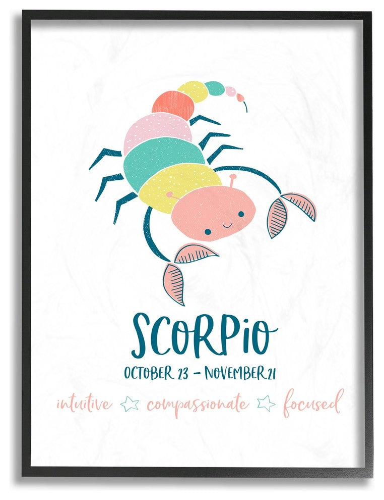 The Kids Room Fun Modern Zodiac Scorpio Scorpion Framed Giclee Art, 16"x20"
