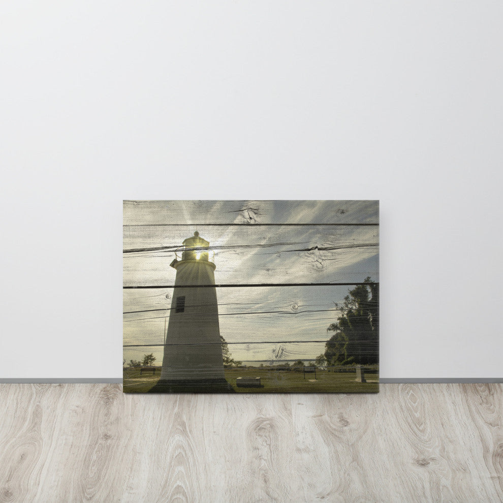 Faux Rustic Reclaimed Wood Turkey Point Lighthouse Canvas Prints, 18" X 24"