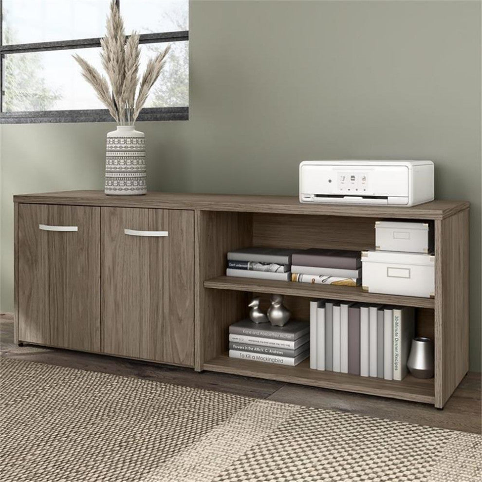 Hybrid Low Storage Cabinet with Doors in Modern Hickory - Engineered W