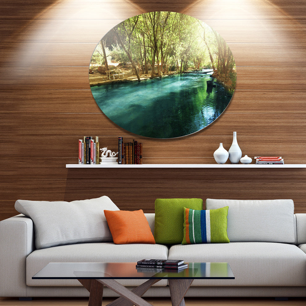Beautiful Small River In Forest, Landscape Disc Metal Wall Art, 36"