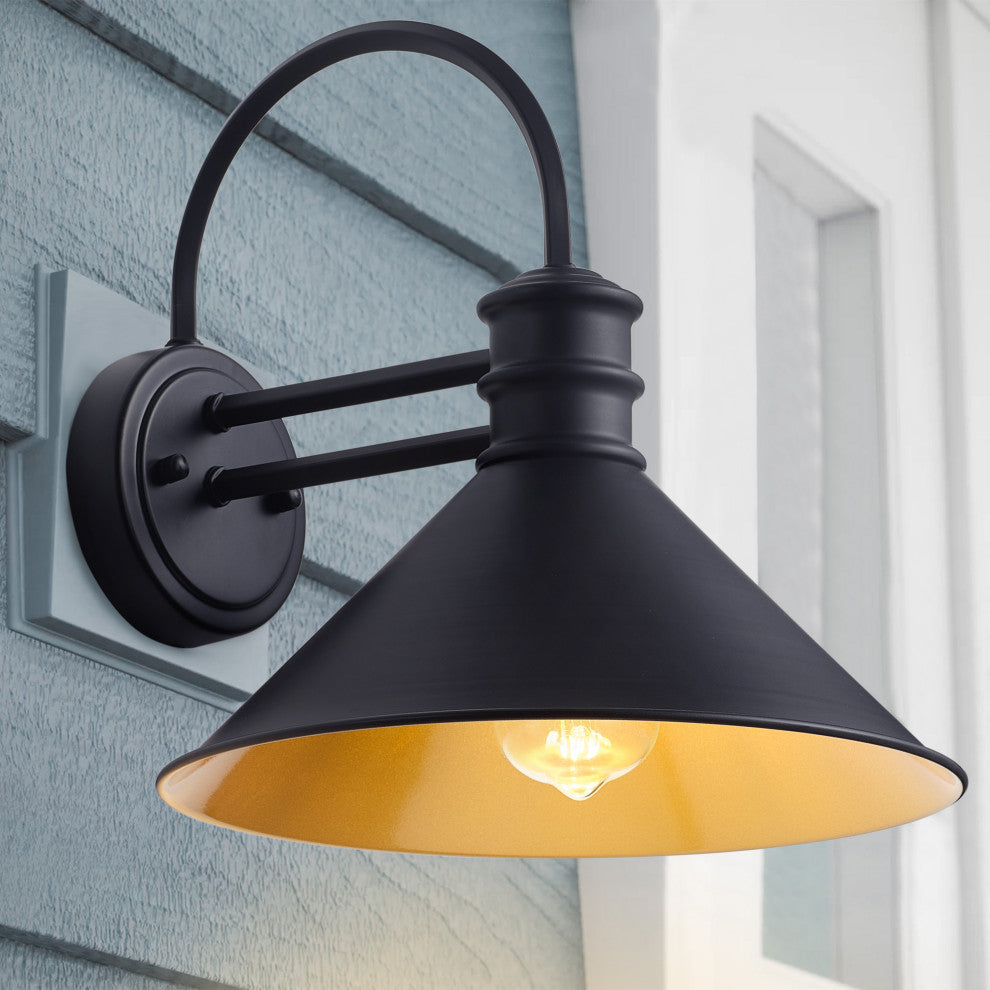 Farmhouse Black 1-Light Gooseneck Wall Sconce With Cone Metal Shade
