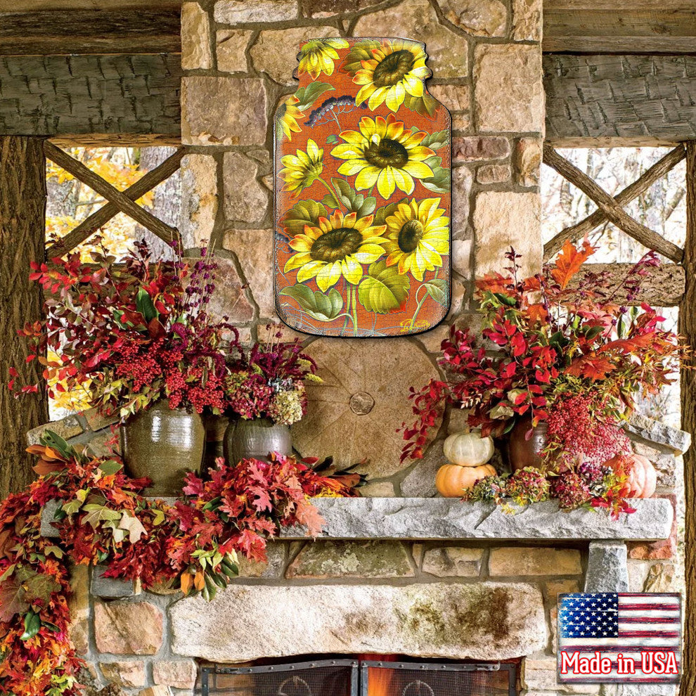 Sunflower Mason Jar Wood Door hanger