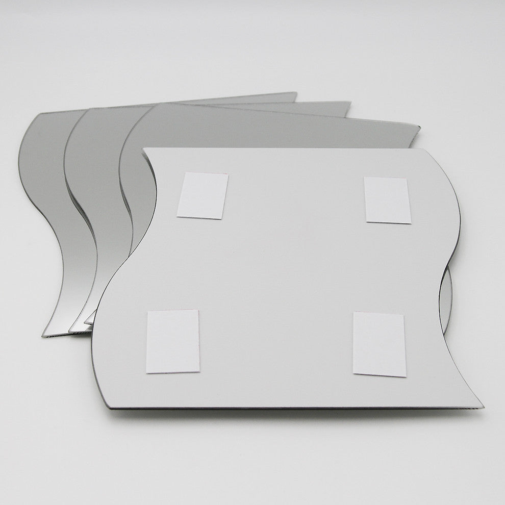 Small Decorative Wall Self Adhesive Shaped Mirrors, Set of 4, Wave