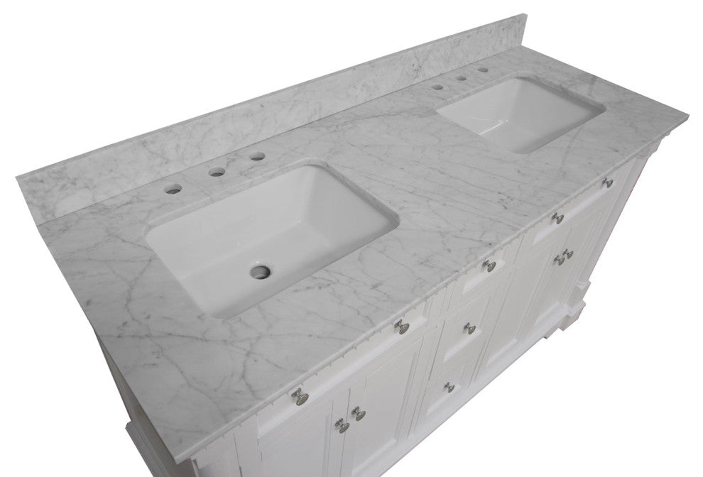 Sydney 60" Bathroom Vanity, White, Carrara Marble, Double Sink