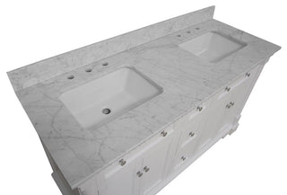 Sydney 60" Bathroom Vanity, White, Carrara Marble, Double Sink