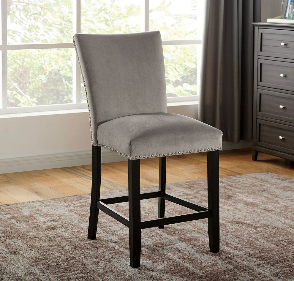 Flannelette And Wooden Dining Chair Of 2 with Backrest Design, Light Gray