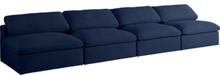Serene Linen Textured Fabric Deluxe Comfort 4-Piece Modular Sofa, Navy