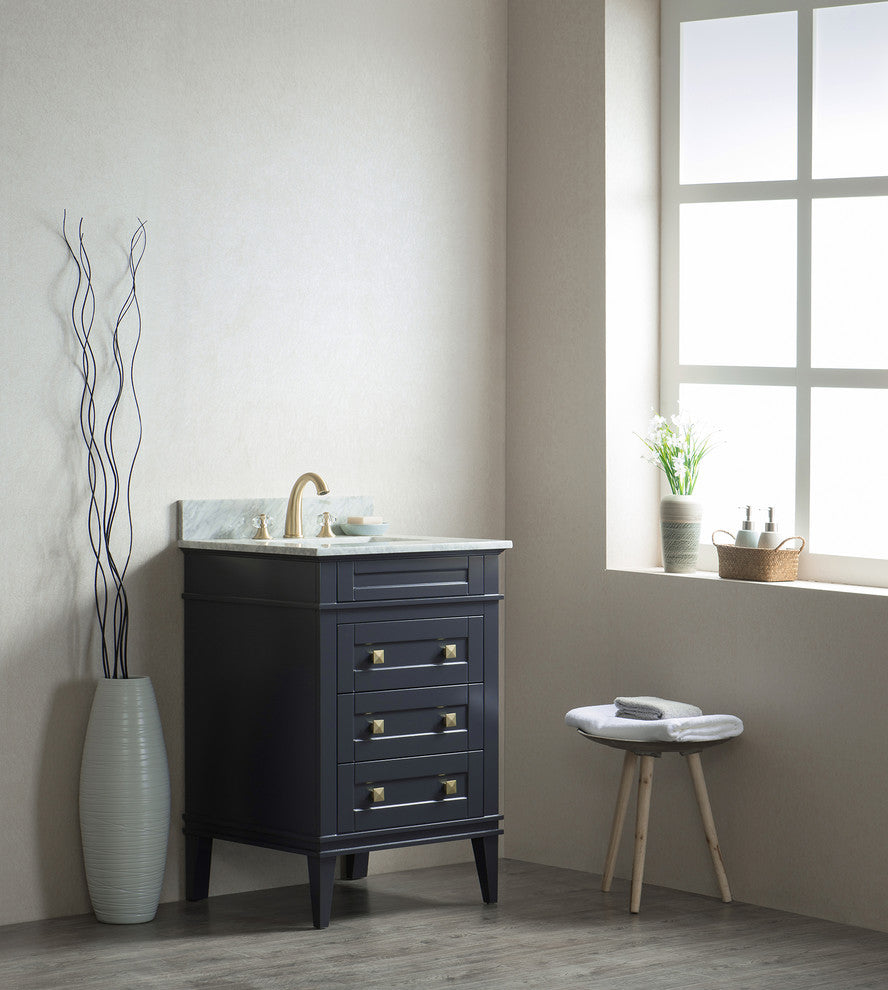 Legion Furniture 24" Single Sink Bathroom Vanity, Blue With Carrara Marble Top