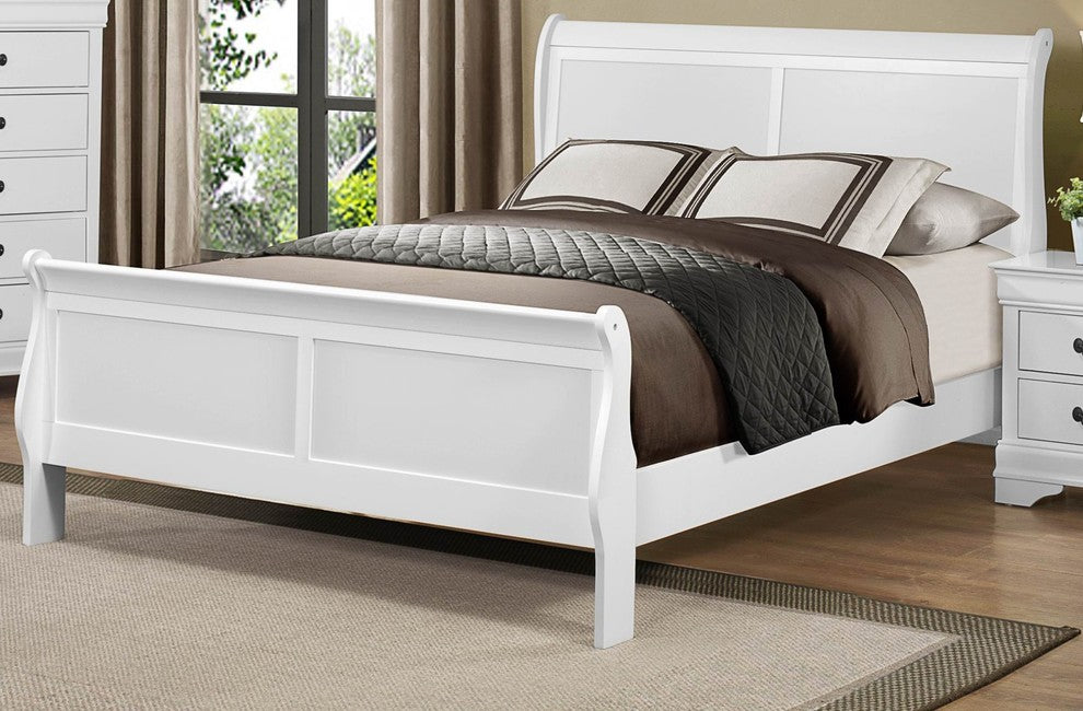 Modern Louis Philippe Queen Sleigh Bed, White