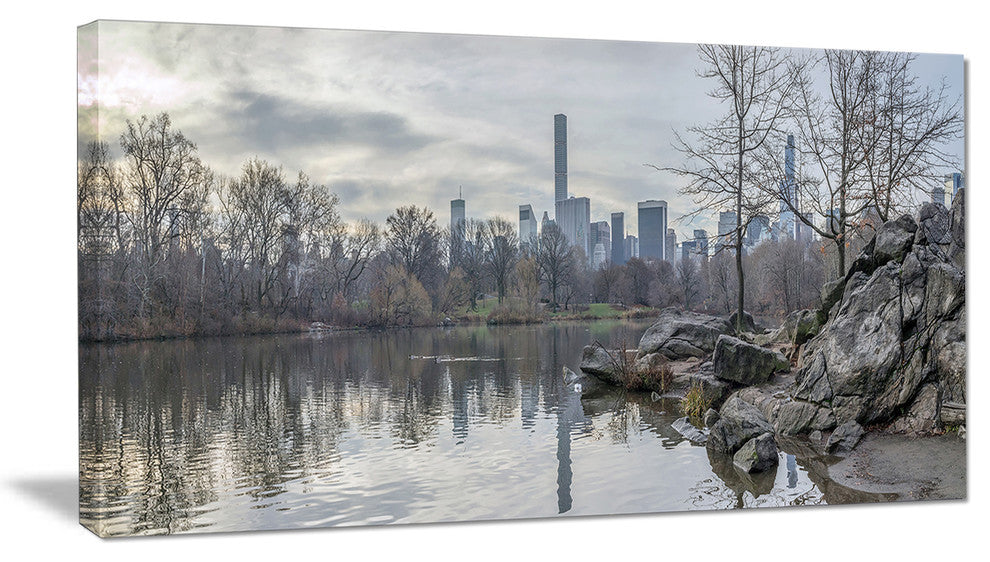 "Black And White Central Park Nyc" Landscape Wall Art, 32"x16"