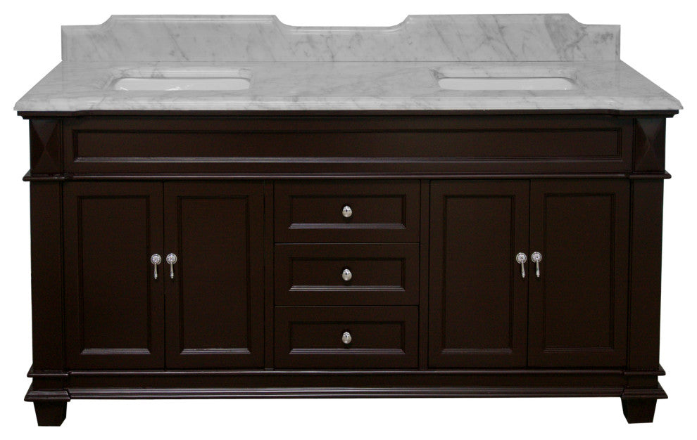 Elizabeth 72" Double Bathroom Vanity, Chocolate, Carrara Marble