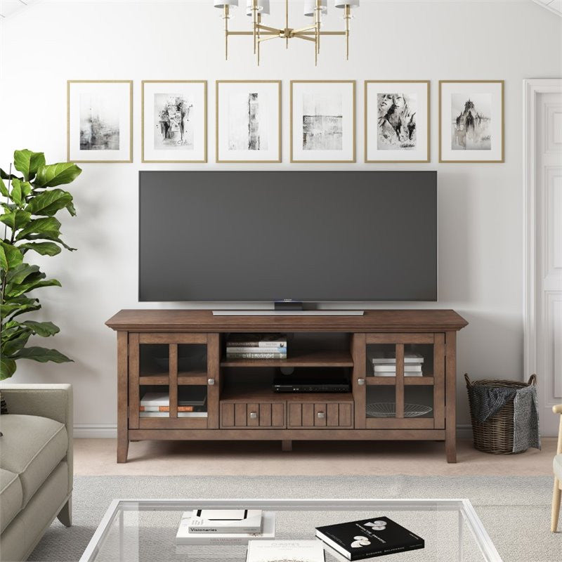 Solid Wood 60" Wide Tv Media Stand In Rustic Natural Aged Brown