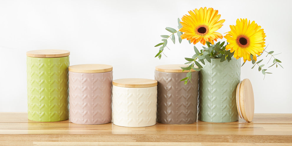 Pale Mauve Matte Retro Vine Texture Ceramic Canister (Set of 3)