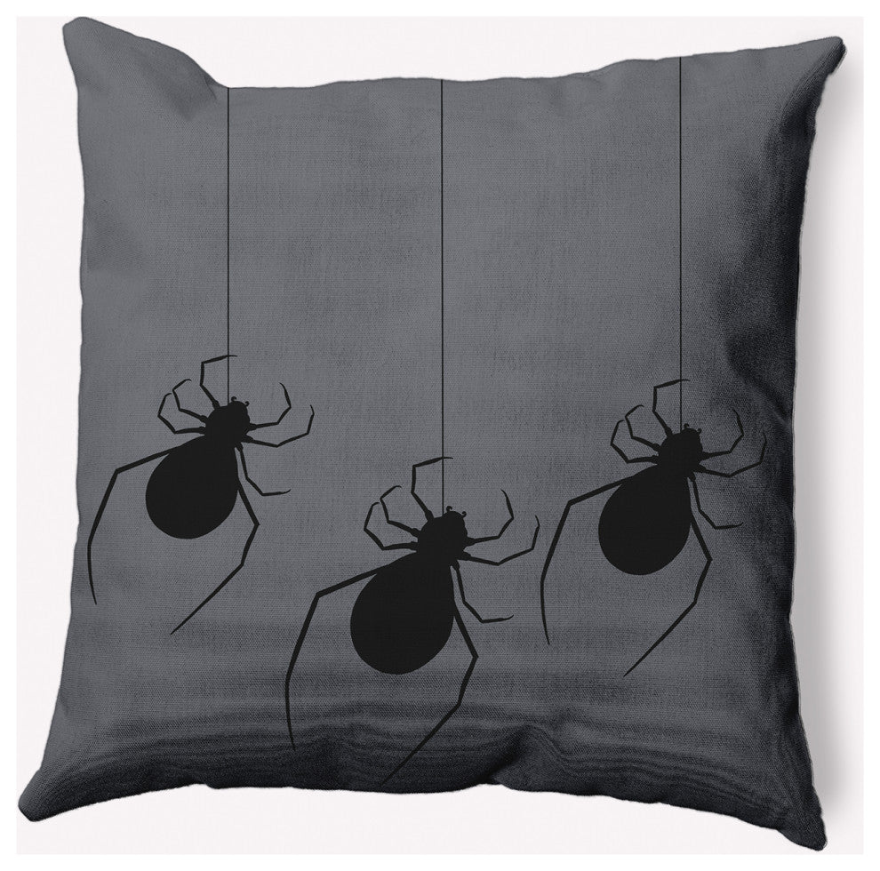 18" x 18" Hanging Spiders Indoor/Outdoor Polyester Throw Pillow, Steel Gray