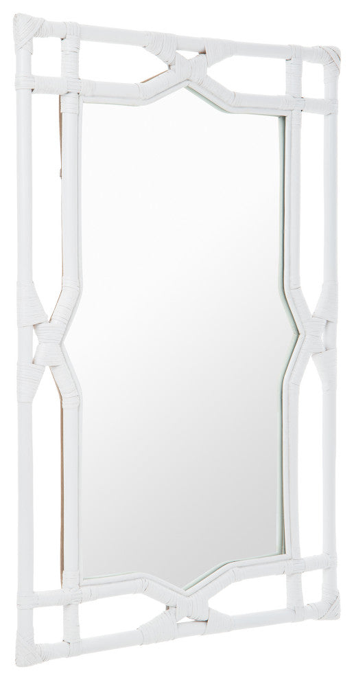 Rectangular Rattan Decorative Chippendale Wall Mirror, White