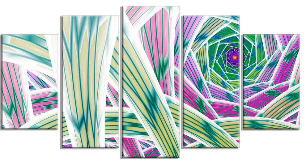 Purple Fractal Endless Tunnel, Contemporary Canvas Art Print, 60"x32", 5 Panels